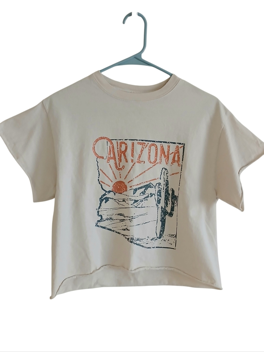 Pebby Forevee Retro Style Arizona Crop Tee Women's S Raw Hem Saguaro Bohemian